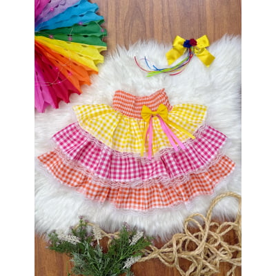 Saia Infantil Junino Arraia Caipira Festas Xadrez Colorido