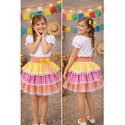 Saia Infantil Junino Arraia Caipira Festas Xadrez Colorido