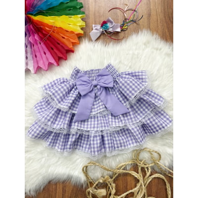 Saia Meninas Junino Arraiá Festas Lilás Xadrez