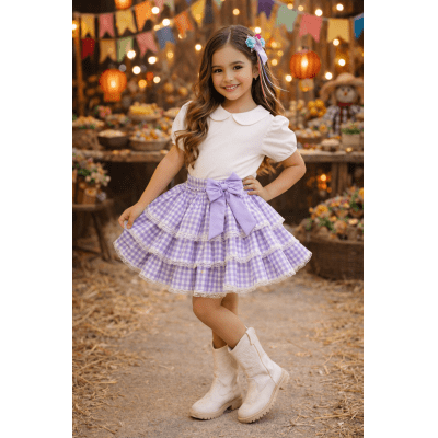 Saia Junina Arraiá Festas Lilás Xadrez