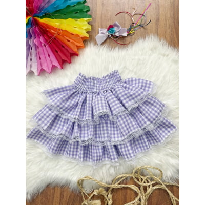 Saia Junina Arraiá Festas Lilás Xadrez