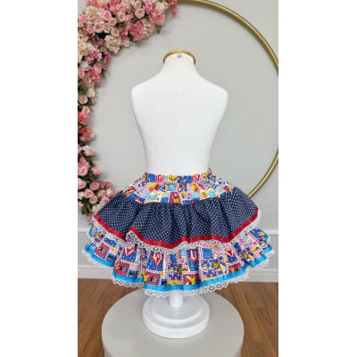 Saia Meninas Caipira Junino Preta Estampa Circo Colorida