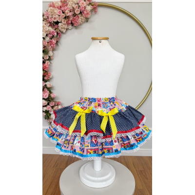 Saia Meninas Caipira Junino Preta Estampa Circo Colorida