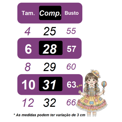 Saia Meninas Caipira Junino Preta Estampa Circo Colorida