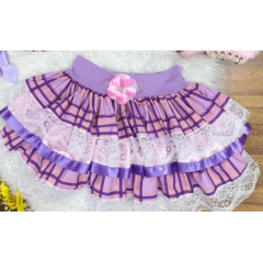 Saia Meninas Junino Caipira Lilás Xadrez