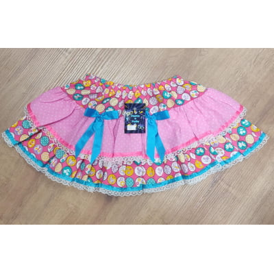 Saia Meninas Junino Caipira Rosa Colorida Flores