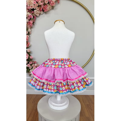 Saia Infantil Meninas Junino Caipira Rosa Colorida Flores