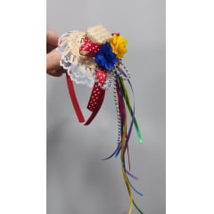 Tiara Infantil Junina Festas C/ Florzinhas e Fitas de Cetim
