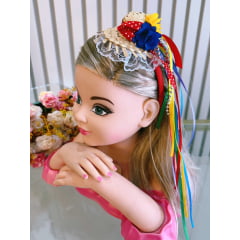 Tiara Infantil Junina Festas C/ Florzinhas e Fitas de Cetim
