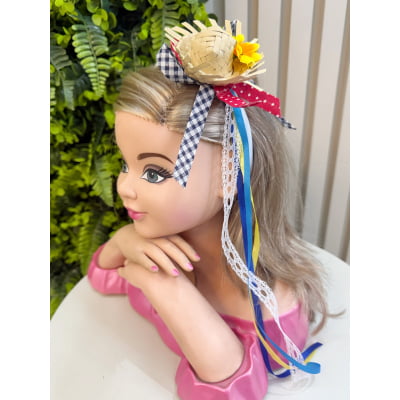 Tiara Junina Infantil Branca com Chapéu de Palha e Girassol