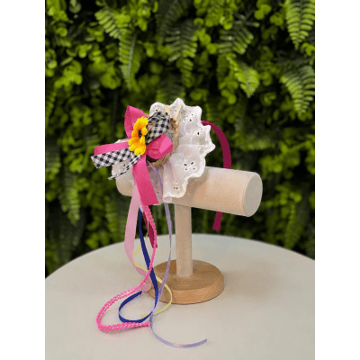 Tiara Junina Infantil Pink com Chapéu de Palha e Girassol Tiara Junina Infantil Pink com Chapéu de Palha e Girassol