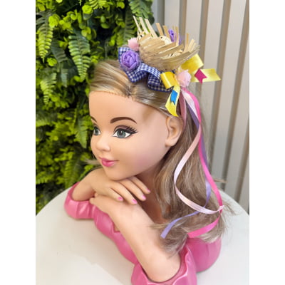 Tiara Junina Infantil Rosa com Chapéu de Palha e Girassol