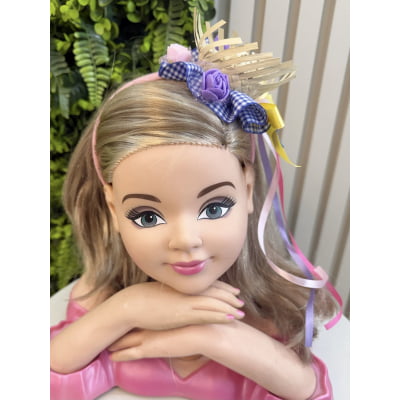 Tiara Junina Infantil Rosa com Chapéu de Palha e Girassol