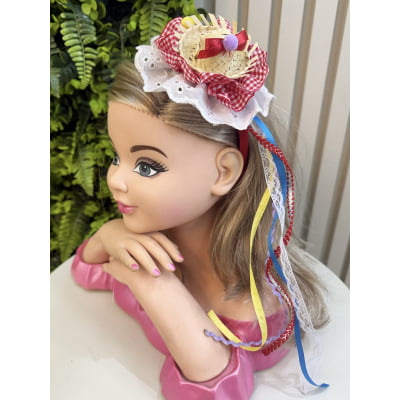 Tiara Junina Infantil Vermelha com Chapéu de Palha e Girassol