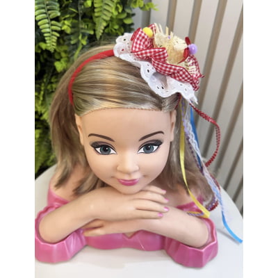 Tiara Junina Infantil Vermelha com Chapéu de Palha e Girassol