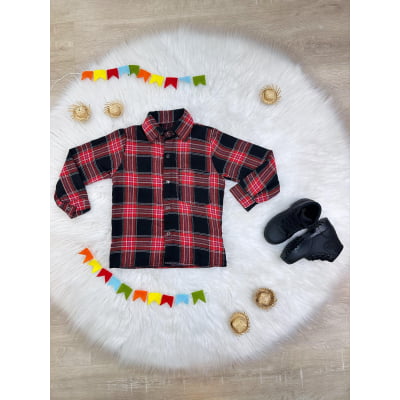 Camisa Flanelada Xadrez Junino Arraiá Preto e Vermelho Camisa Flanelada Xadrez Junino Arraiá Preto e Vermelho