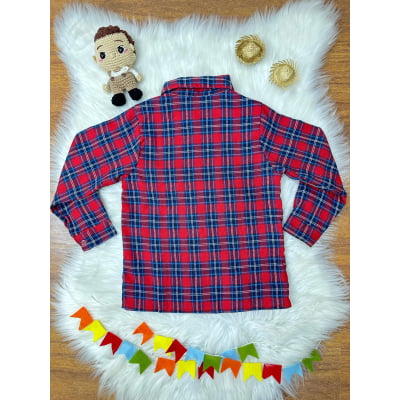 Camisa Flanelada Xadrez Junino Arraiá Vermelho e Azul Marinho
