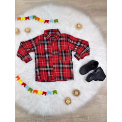 Camisa Flanelada Xadrez Junino Arraiá Vermelho e Preto