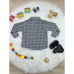 Camisa Flanelada Xadrez Junino Branco e Preto