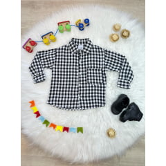 Camisa Flanelada Xadrez Junino Branco e Preto