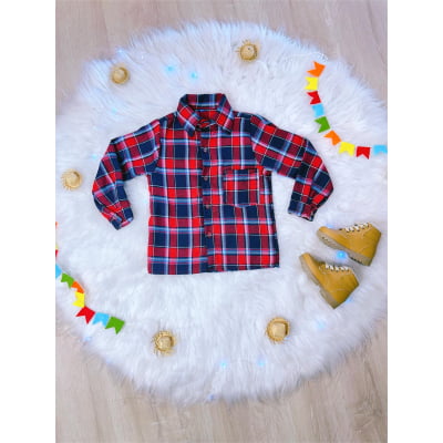Camisa Flanelada Xadrez Junino Vermelho e Azul Marinho Camisa Flanelada Xadrez Junino Vermelho e Azul Marinho