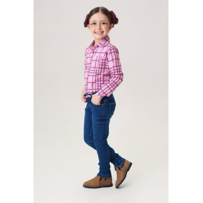 Camisa em Poliéster com Elastano, Meninas Junino Caipira Lilás Xadrez Camisa em Poliéster com Elastano, Meninas Junino Caipira Lilás Xadrez