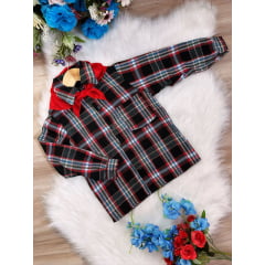 Camisa Xadrez Junino Preto Branco Vermelho C/ Lenço