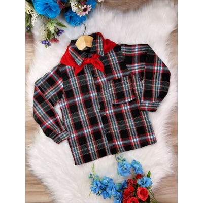 Camisa Xadrez Menino Flanelada Junino Preto Branco Vermelho C/ Lenço Camisa Xadrez Menino Flanelada Junino Preto Branco Vermelho C/ Lenço