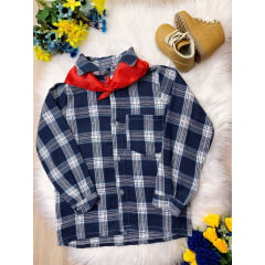 Camisa Xadrez Junino Azul Marinho e Branco Listras