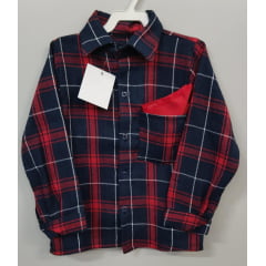Camisa Flanelada Xadrez Junino Azul Marinho e Vermelho