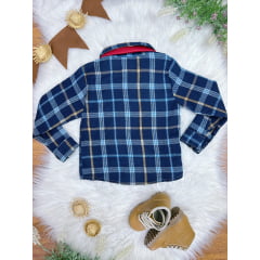 Camisa Flanelada Xadrez Junino Azul Escuro C/ Gravata