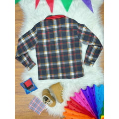 Camisa Flanelada Xadrez Junino Preto e Laranja C/ Lenço e Gravata
