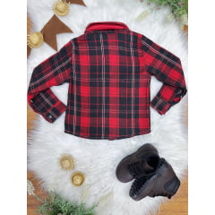 Camisa Flanelada Xadrez Junino Preto e Vermelho C/ Gravata