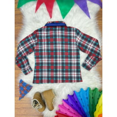 Camisa Flanelada Xadrez Junino Verde e Vermelho C/ Lenço e Gravata