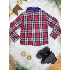 Camisa Flanelada Xadrez Junino Vermelho e Azul C/ Gravata