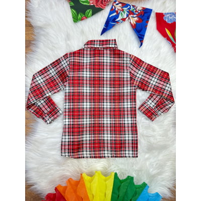 Camisa Menino em Poliéster Fantasia Quadrilha Festa Junina Vermelho