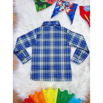 Camisa Menino em Poliéster Fantasia Quadrilha Junino Festa Azul