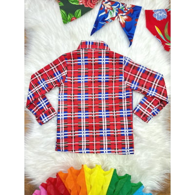 Camisa Menino em Poliéster Fantasia Quadrilha Junino Festa Vermelho