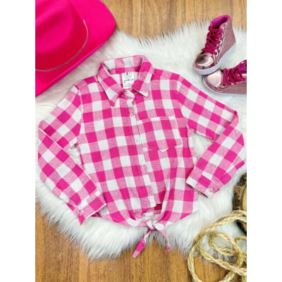 Camisa Infantil Meninas Flanelada Xadrez Junina Arraiá Pink