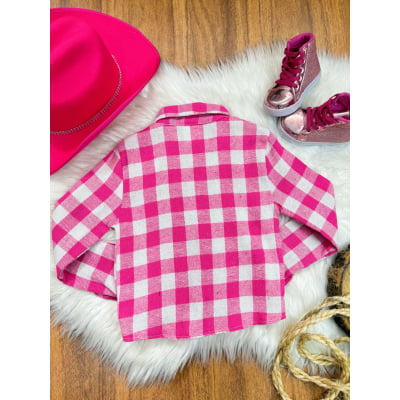 Camisa Infantil Meninas Flanelada Xadrez Junina Arraiá Pink