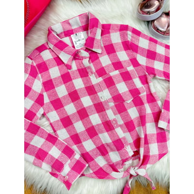 Camisa Infantil Meninas Flanelada Xadrez Junina Arraiá Pink