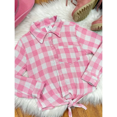 Camisa Infantil Meninas Rosa Claro Flanelada Xadrez Junina Arraiá