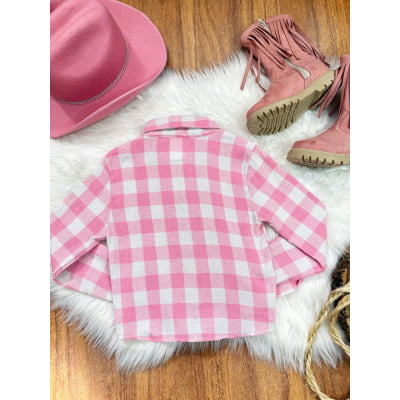 Camisa Infantil Meninas Rosa Claro Flanelada Xadrez Junina Arraiá