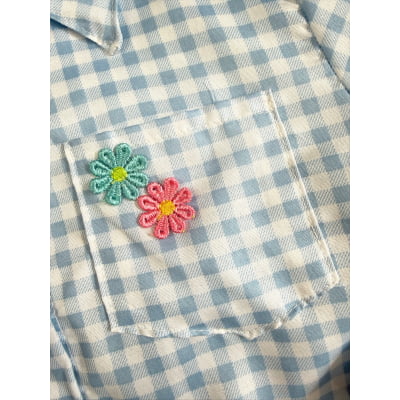 Camisa Infantil Meninas Xadrez Junina Azul e Branco