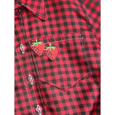 Camisa Infantil Meninas Xadrez Junina Preto e Vermelho
