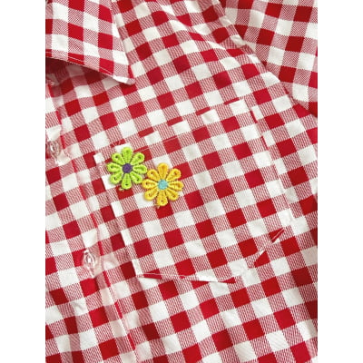 Camisa Infantil Meninas Xadrez Junina Vermelho e Branco
