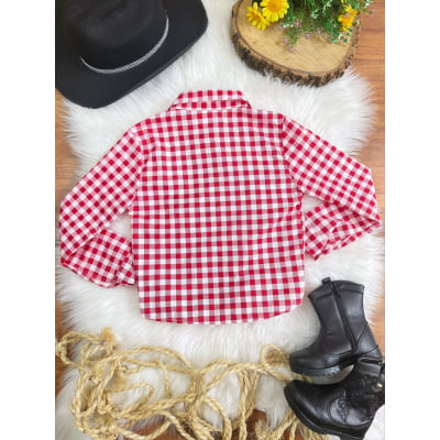 Camisa Infantil Meninas Xadrez Junina Vermelho e Branco