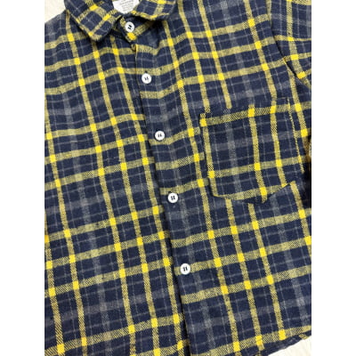 Camisa Infantil Xadrez Flanelada Azul Marinho e Amarela Manga Longa