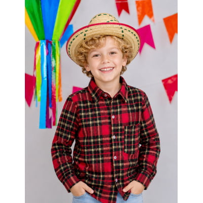 Camisa Infantil Xadrez Flanelada Vermelha e Kaki Manga Longa Camisa Infantil Xadrez Flanelada Vermelha e Kaki Manga Longa