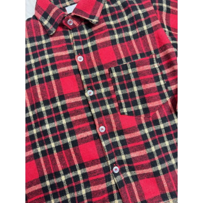 Camisa Infantil Xadrez Flanelada Vermelha e Kaki Manga Longa